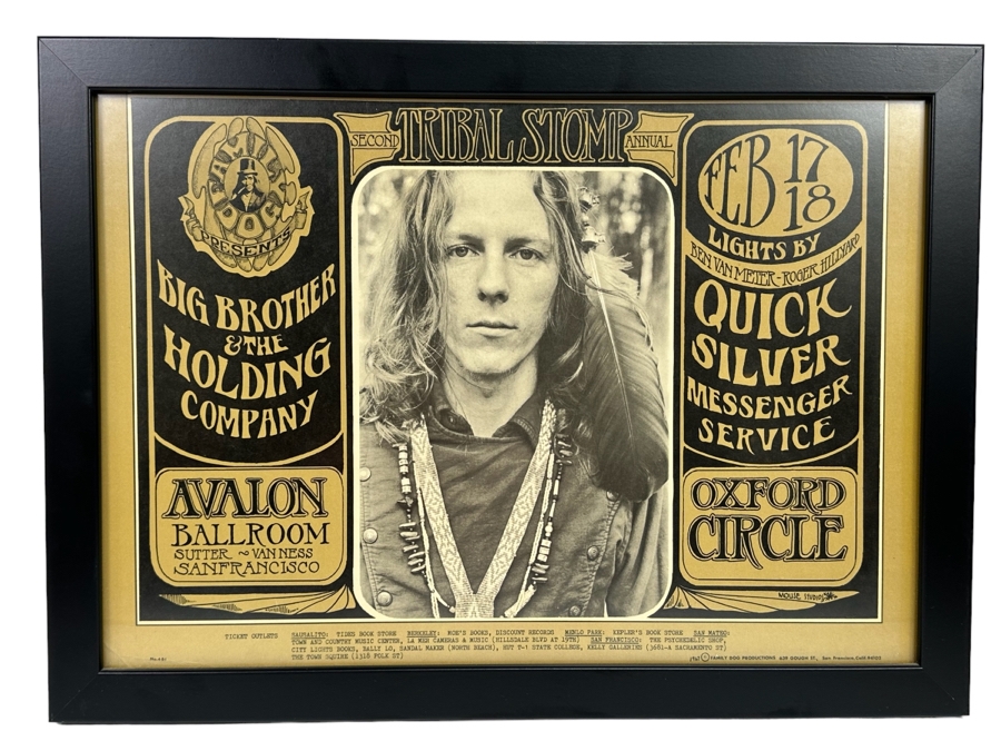Big Brother & The Holding Company With Janis Joplin And Quicksilver Messenger Service 1967 Concert Poster Second Annual Tribal Stomp Artist Stanley Mouse Avalon Ballroom Family Dog FD-48-1 Framed 22 X 16 [Photo 1]