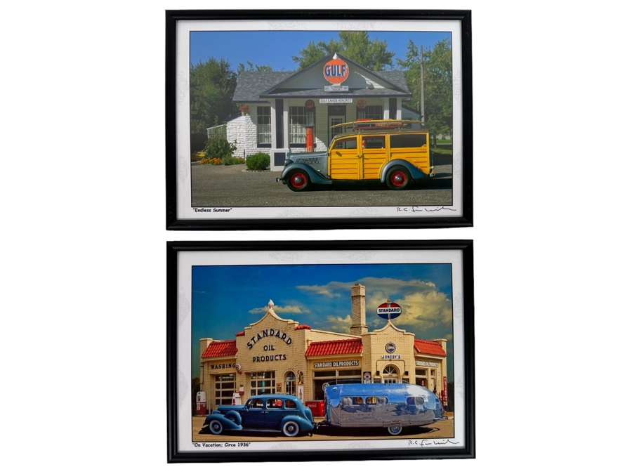 Pair Of Signed R. C. Fulwiler Archival Inkjet Photographs Of Old Gas Service Stations Framed 10 X 7