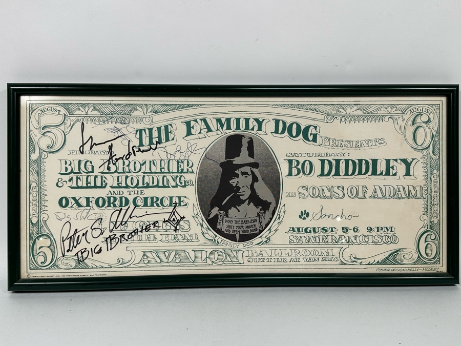 Autographed Big Brothers & The Holding Co With Janis Joplin, Oxford Circle, Bo Diddley And Sons Of Adam 1966 Concert Poster Artist Stanley Mouse / Alton Kelley Avalon Ballroom Family Dog FD-19-2 Framed 24.5 X 11 [Photo 4]