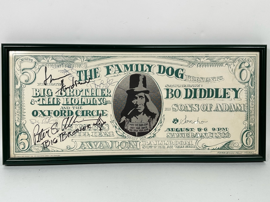 Autographed Big Brothers & The Holding Co With Janis Joplin, Oxford Circle, Bo Diddley And Sons Of Adam 1966 Concert Poster Artist Stanley Mouse / Alton Kelley Avalon Ballroom Family Dog FD-19-2 Framed 24.5 X 11 [Photo 3]