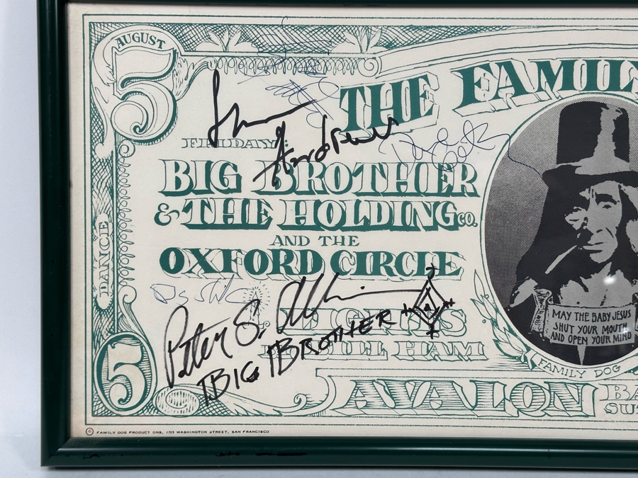 Autographed Big Brothers & The Holding Co With Janis Joplin, Oxford Circle, Bo Diddley And Sons Of Adam 1966 Concert Poster Artist Stanley Mouse / Alton Kelley Avalon Ballroom Family Dog FD-19-2 Framed 24.5 X 11 [Photo 8]