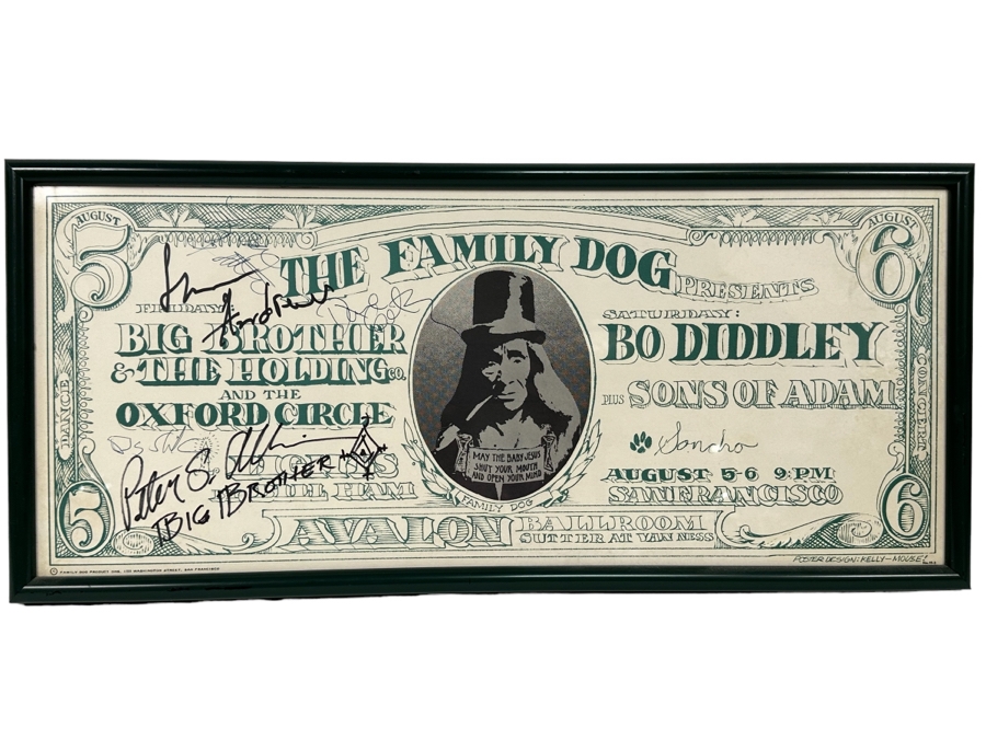 Autographed Big Brothers & The Holding Co With Janis Joplin, Oxford Circle, Bo Diddley And Sons Of Adam 1966 Concert Poster Artist Stanley Mouse / Alton Kelley Avalon Ballroom Family Dog FD-19-2 Framed 24.5 X 11 [Photo 2]