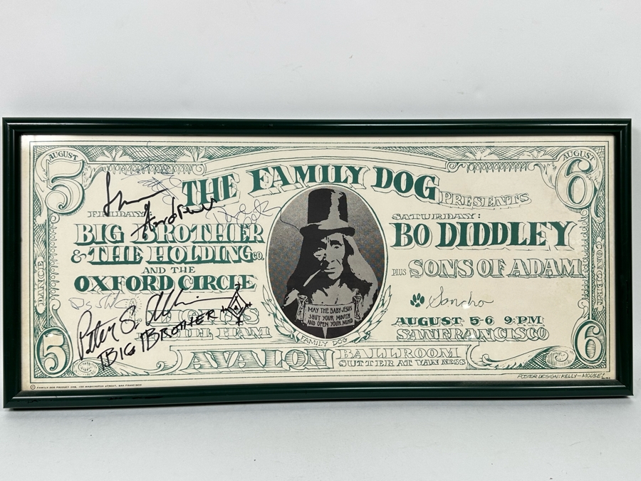 Autographed Big Brothers & The Holding Co With Janis Joplin, Oxford Circle, Bo Diddley And Sons Of Adam 1966 Concert Poster Artist Stanley Mouse / Alton Kelley Avalon Ballroom Family Dog FD-19-2 Framed 24.5 X 11 [Photo 5]
