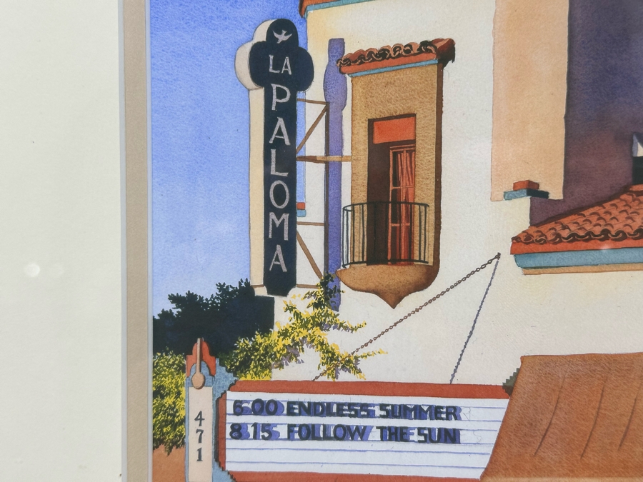 Mary Helmreich Watercolor Painting Of The La Paloma Movie Theater Endless Summer Movie In Encinitas, CA 6.5 X 9 Framed 15.5 X 16.5 [Photo 6]
