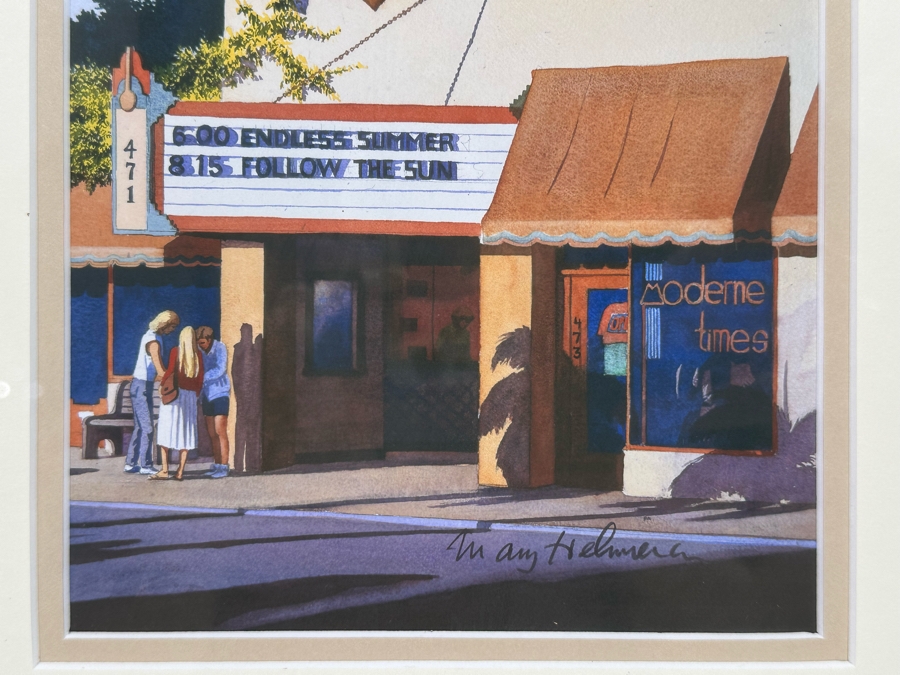 Mary Helmreich Watercolor Painting Of The La Paloma Movie Theater Endless Summer Movie In Encinitas, CA 6.5 X 9 Framed 15.5 X 16.5 [Photo 4]