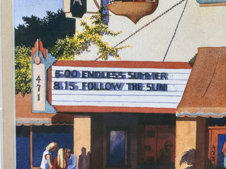 Mary Helmreich Watercolor Painting Of The La Paloma Movie Theater Endless Summer Movie In Encinitas, CA 6.5 X 9 Framed 15.5 X 16.5 [Photo 5]