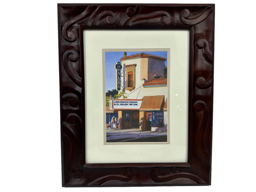 Mary Helmreich Watercolor Painting Of The La Paloma Movie Theater Endless Summer Movie In Encinitas, CA 6.5 X 9 Framed 15.5 X 16.5 [Photo 2]