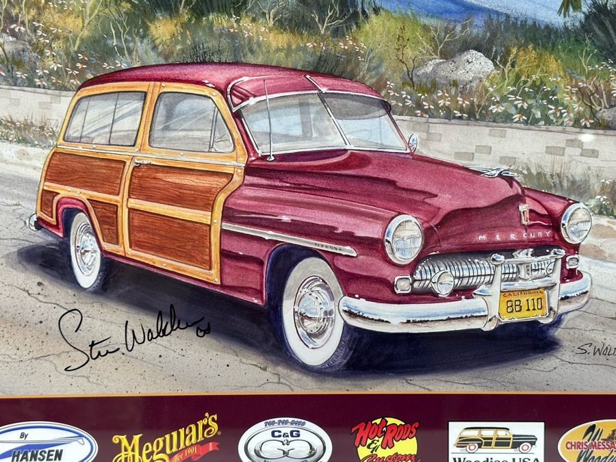 Signed Steve Waldron 'Land Yachts' SS Encinitas & SS Moonlight Wavecrest 28th Annual Woodie Meet Moonlight Beach, Encinitas CA 2007 Framed 21.5 X 27.5 [Photo 5]