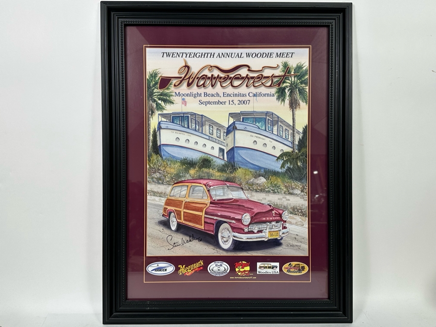 Signed Steve Waldron 'Land Yachts' SS Encinitas & SS Moonlight Wavecrest 28th Annual Woodie Meet Moonlight Beach, Encinitas CA 2007 Framed 21.5 X 27.5 [Photo 2]