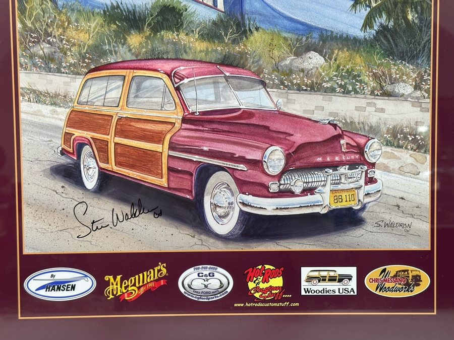 Signed Steve Waldron 'Land Yachts' SS Encinitas & SS Moonlight Wavecrest 28th Annual Woodie Meet Moonlight Beach, Encinitas CA 2007 Framed 21.5 X 27.5 [Photo 4]