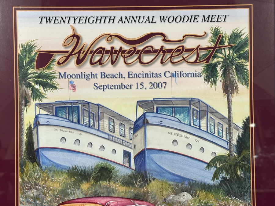 Signed Steve Waldron 'Land Yachts' SS Encinitas & SS Moonlight Wavecrest 28th Annual Woodie Meet Moonlight Beach, Encinitas CA 2007 Framed 21.5 X 27.5 [Photo 3]