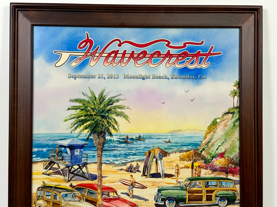 Signed Bill Drysdale Wavecrest 34th Annual Woodie Meet Moonlight Beach, Encinitas CA 2013 Framed 21.5 X 27.5 [Photo 3]