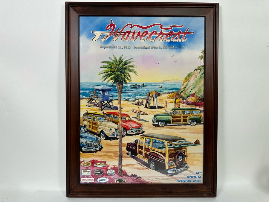Signed Bill Drysdale Wavecrest 34th Annual Woodie Meet Moonlight Beach, Encinitas CA 2013 Framed 21.5 X 27.5 [Photo 2]