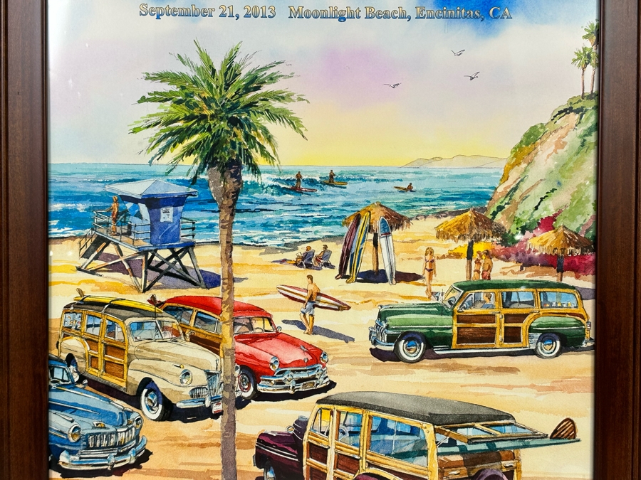 Signed Bill Drysdale Wavecrest 34th Annual Woodie Meet Moonlight Beach, Encinitas CA 2013 Framed 21.5 X 27.5 [Photo 4]