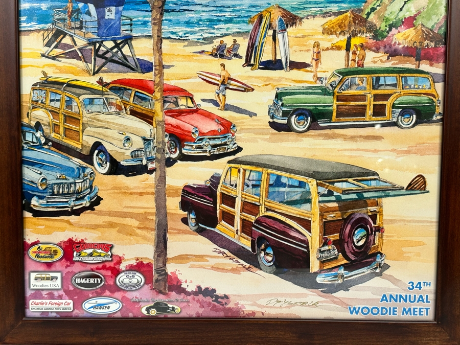 Signed Bill Drysdale Wavecrest 34th Annual Woodie Meet Moonlight Beach, Encinitas CA 2013 Framed 21.5 X 27.5 [Photo 5]