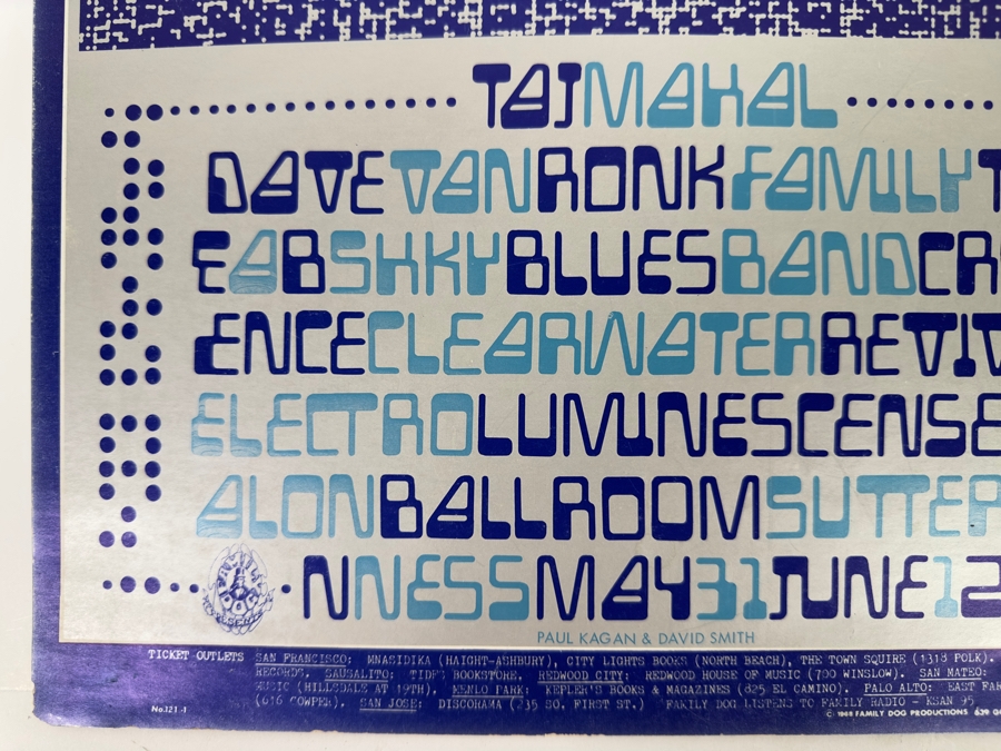 Taj Mahal, Dave Van Ronk, Family Tree, AB Shky Blues Band, Creedence Clearwater Revival 1968 Concert Poster Type 2 Blue Artist Paul Kagan & David Smith Avalon Ballroom Family Dog FD-121-1 13 X 22 [Photo 8]