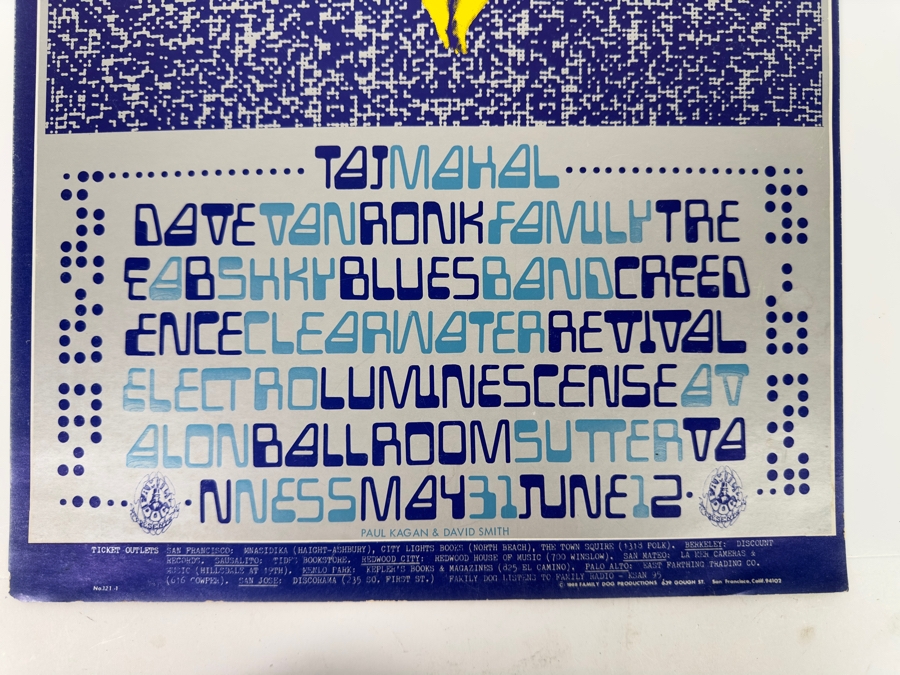 Taj Mahal, Dave Van Ronk, Family Tree, AB Shky Blues Band, Creedence Clearwater Revival 1968 Concert Poster Type 2 Blue Artist Paul Kagan & David Smith Avalon Ballroom Family Dog FD-121-1 13 X 22 [Photo 7]