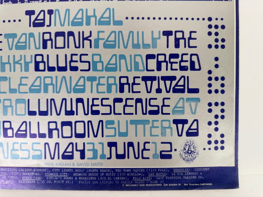 Taj Mahal, Dave Van Ronk, Family Tree, AB Shky Blues Band, Creedence Clearwater Revival 1968 Concert Poster Type 2 Blue Artist Paul Kagan & David Smith Avalon Ballroom Family Dog FD-121-1 13 X 22 [Photo 9]