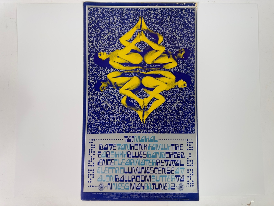 Taj Mahal, Dave Van Ronk, Family Tree, AB Shky Blues Band, Creedence Clearwater Revival 1968 Concert Poster Type 2 Blue Artist Paul Kagan & David Smith Avalon Ballroom Family Dog FD-121-1 13 X 22 [Photo 3]