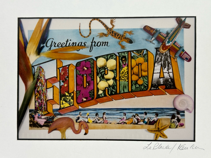 Jan Kaulins Hand Signed Greetings From Florida Color Photograph Of A Hand-Painted Black And White Photo 6.5 X 4.5 Framed 13 X 11 [Photo 3]