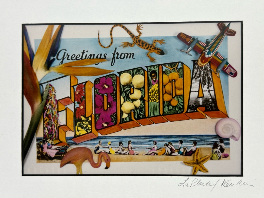 Jan Kaulins Hand Signed Greetings From Florida Color Photograph Of A Hand-Painted Black And White Photo 6.5 X 4.5 Framed 13 X 11