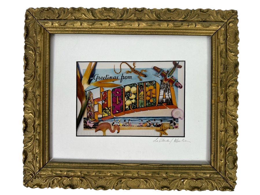 Jan Kaulins Hand Signed Greetings From Florida Color Photograph Of A Hand-Painted Black And White Photo 6.5 X 4.5 Framed 13 X 11 [Photo 2]