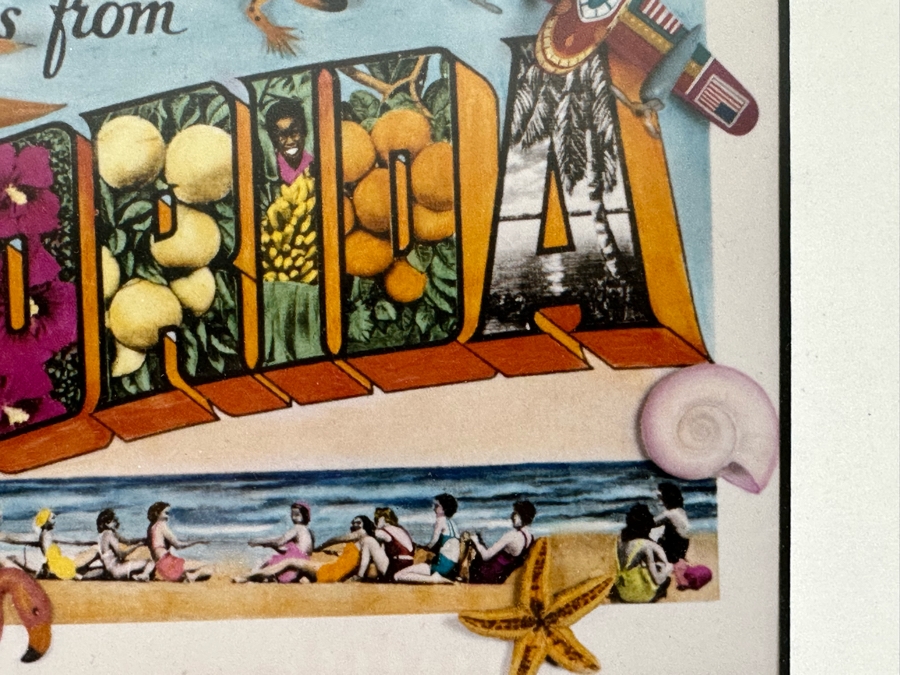 Jan Kaulins Hand Signed Greetings From Florida Color Photograph Of A Hand-Painted Black And White Photo 6.5 X 4.5 Framed 13 X 11 [Photo 5]