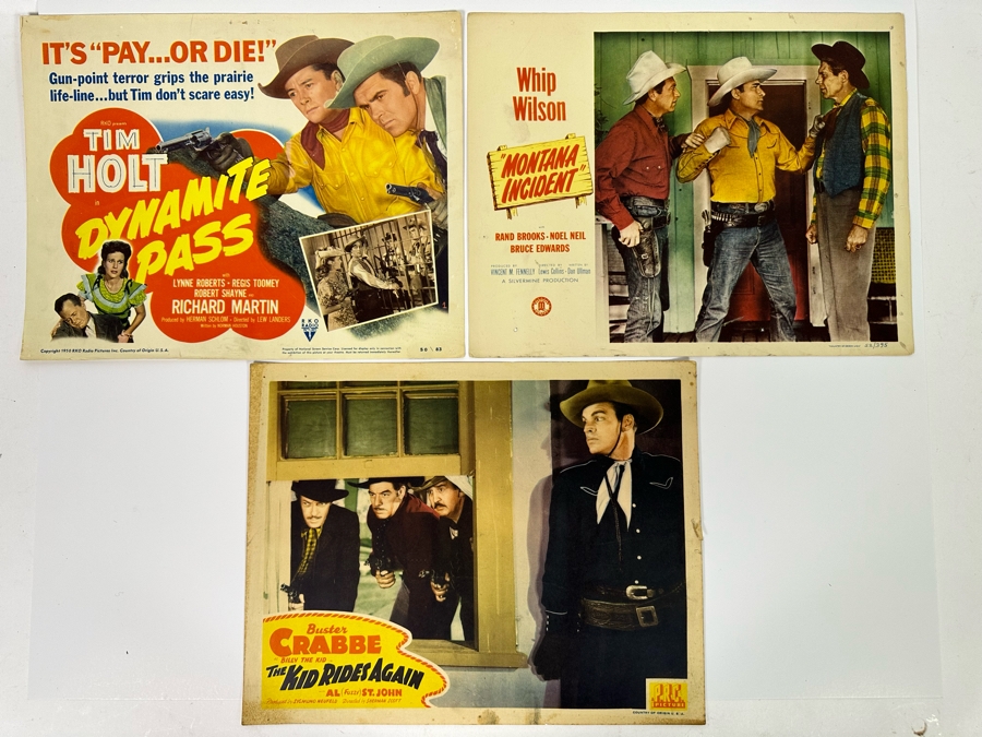 Three Vintage Western Movie Lobby Cards: Dynamite Pass, The Kid Rides Again And Montana Incident 14 X 11 [Photo 3]