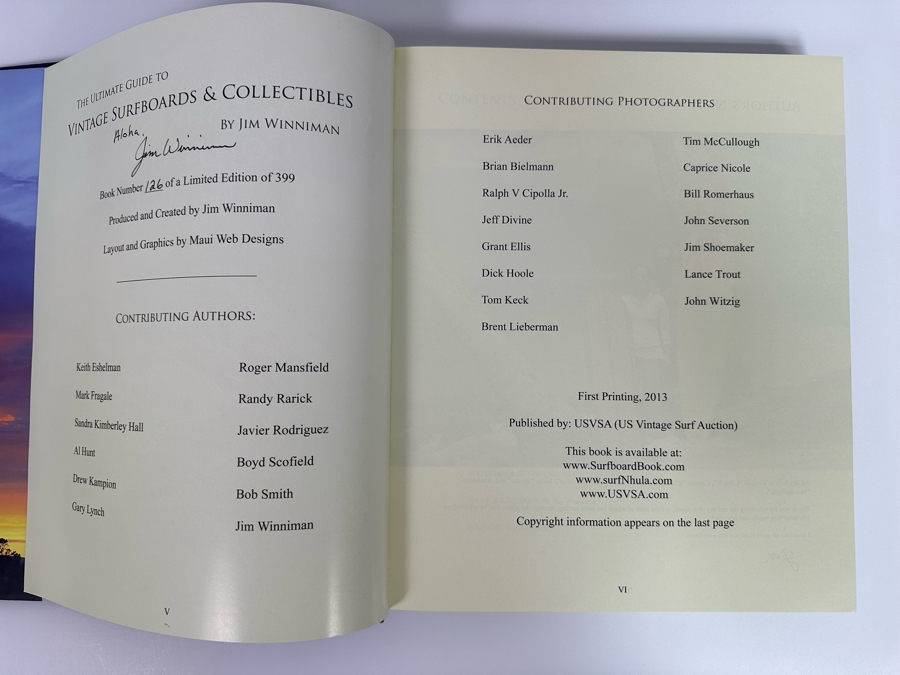 Autographed Limited Edition Hardcover Book With Sleeve 'The Ultimate Guide To Vintage Surfboards & Collectibles' Signed By Jim Winniman Numbered 126 Of 399 [Photo 3]