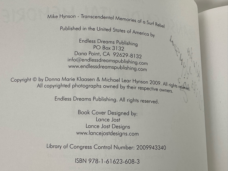 Autographed Book Mike Hynson Transcendental Memories Of A Surf Rebel Signed By Mike Hynson [Photo 5]
