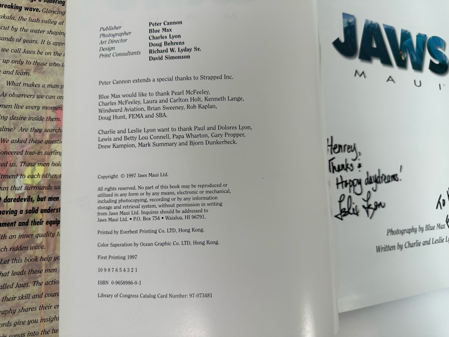 Signed Jaws Maui Hardcover Coffee Table Book By Charlie And Leslie Lyon [Photo 4]