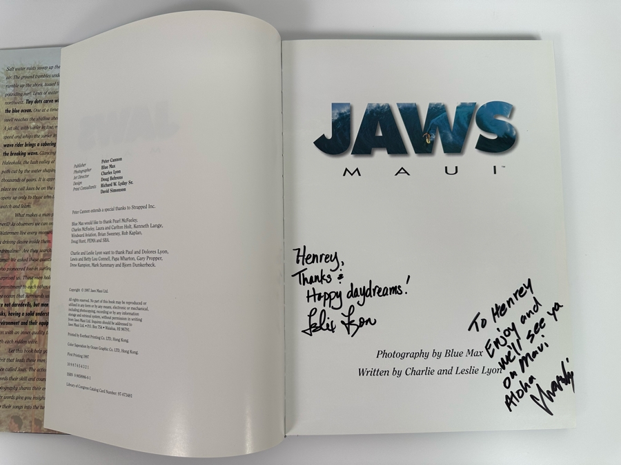 Signed Jaws Maui Hardcover Coffee Table Book By Charlie And Leslie Lyon [Photo 2]