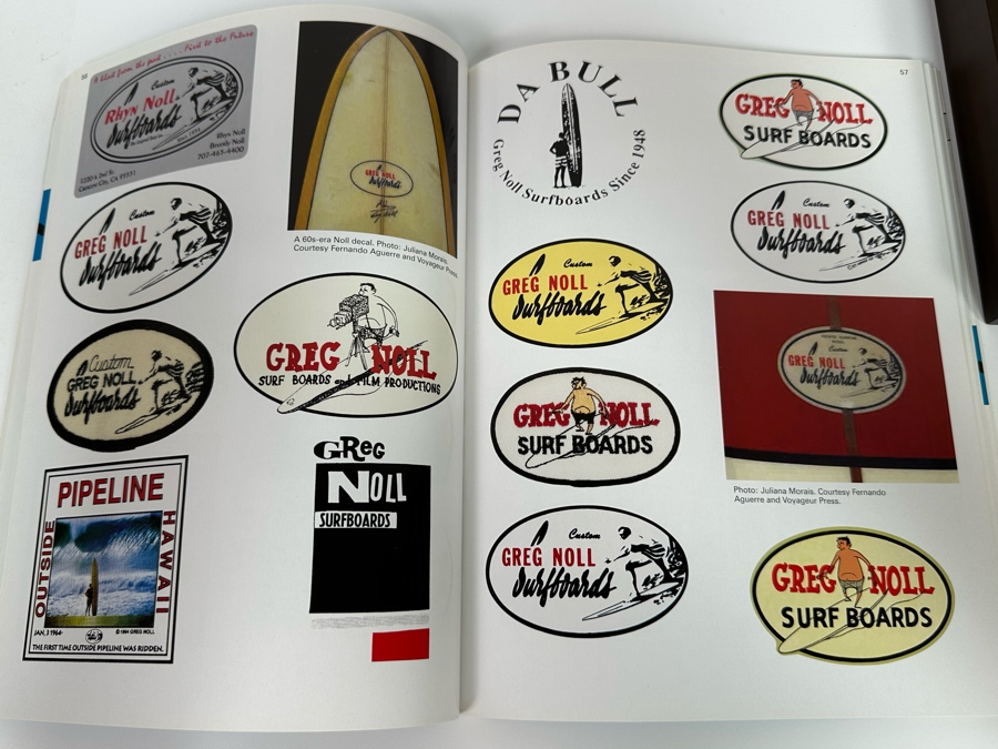 Collection Of Vintage Surf Patches: Greg Noll Surf Boards, Gordie Surf Boards, Surf Boards By Jacobs, Wardy Surfboards, Surfboards By Graham, Nectar In Pottery Barn Shadowbox Frame Plus Graphic Surf Book [Photo 16]