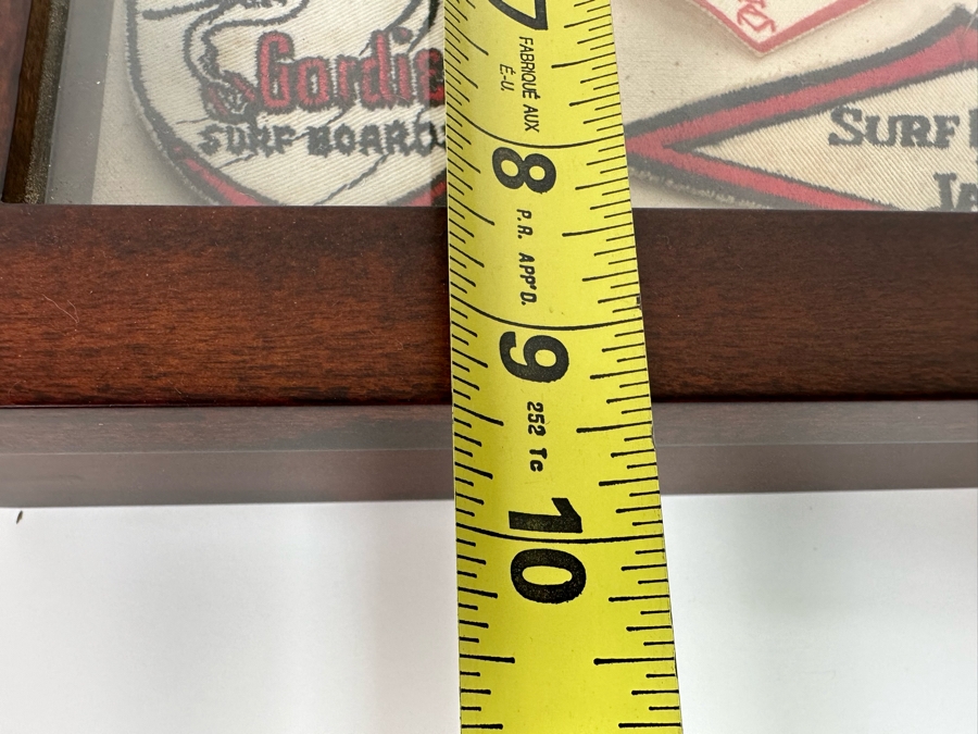 Collection Of Vintage Surf Patches: Greg Noll Surf Boards, Gordie Surf Boards, Surf Boards By Jacobs, Wardy Surfboards, Surfboards By Graham, Nectar In Pottery Barn Shadowbox Frame Plus Graphic Surf Book [Photo 19]