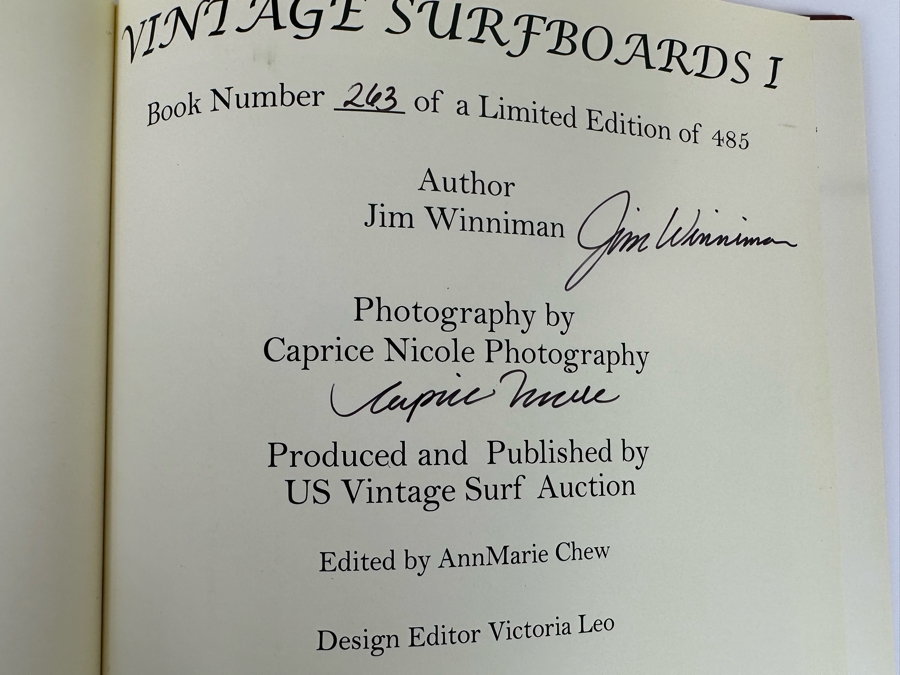 Autographed Limited Edition Hardcover Book Vintage Surfboards I Signed By Jim Winniman And Caprice Nicole First Printing Some Water Damage On Bottom Of Pages [Photo 5]
