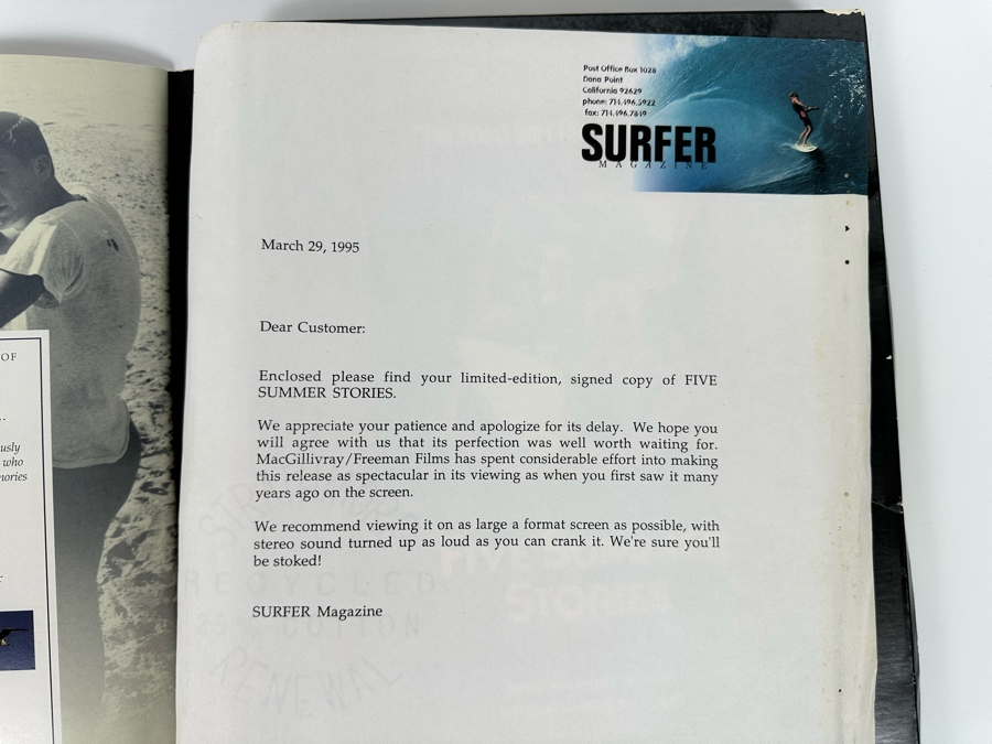 Autographed Limited Edition Deluxe Collector's Edition Of The Five Summer Stories VHS Video Numbered 488 Signed By Greg MacGillivray [Photo 17]