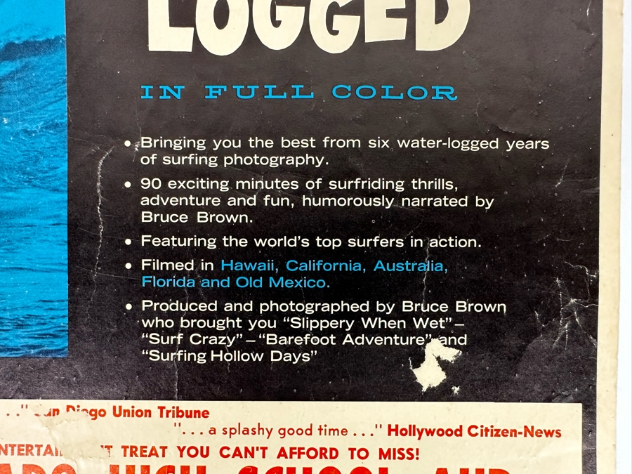 Vintage Surf Movie Poster Water Logged By Bruce Brown Films At The Coronado High School Auditorium 11 X 14 [Photo 6]