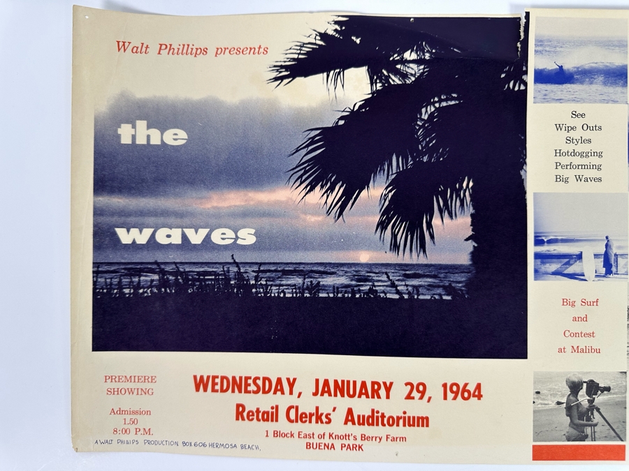 Vintage Surf Movie Poster The Waves By Walt Phillips 1964 14.5 X 10 [Photo 4]