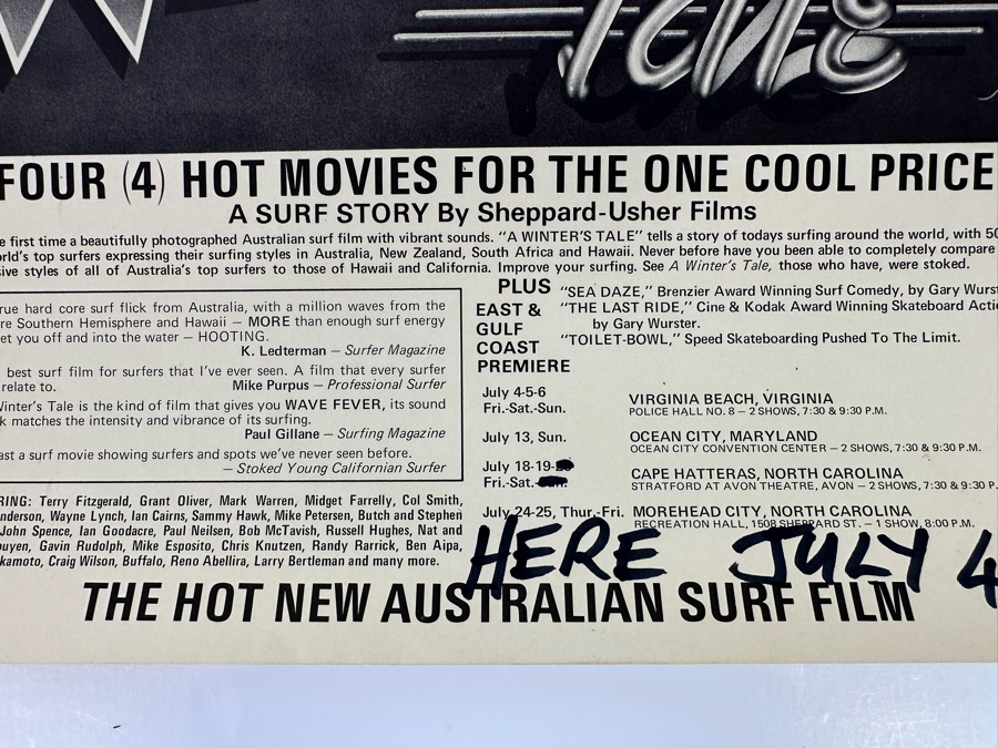 Vintage Surf Movie Poster A Winters Tale Australian Surf Film Jim Evans Artwork 12 X 18.5 [Photo 9]