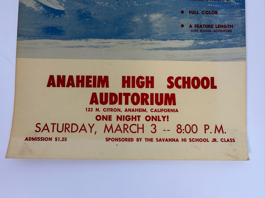Vintage Surf Movie Poster Slippery When Wet By Bruce Brown At Anaheim High School Auditorium 9.5 X 12.5 [Photo 7]