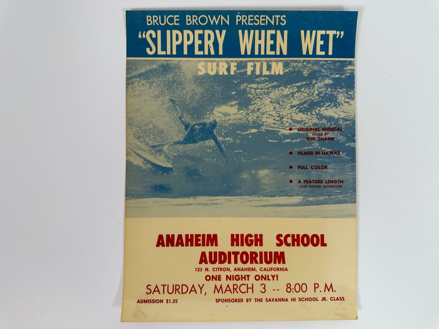 Vintage Surf Movie Poster Slippery When Wet By Bruce Brown At Anaheim High School Auditorium 9.5 X 12.5 [Photo 3]
