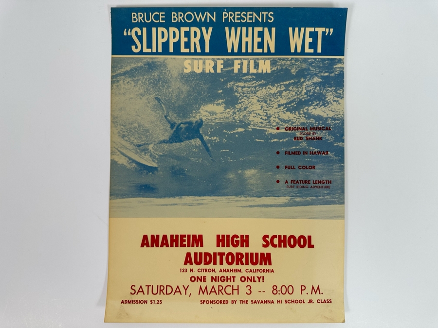 Vintage Surf Movie Poster Slippery When Wet By Bruce Brown At Anaheim High School Auditorium 9.5 X 12.5 [Photo 2]