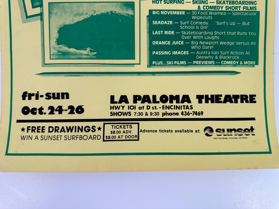 Vintage Surf Movie Poster Surf Film Festival At The La Paloma Theatre In Encinitas, CA 11 X 17 [Photo 6]