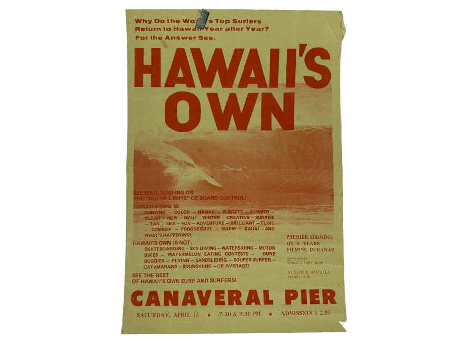 Vintage Surf Movie Poster Hawaii's Own 9.5 X 14
