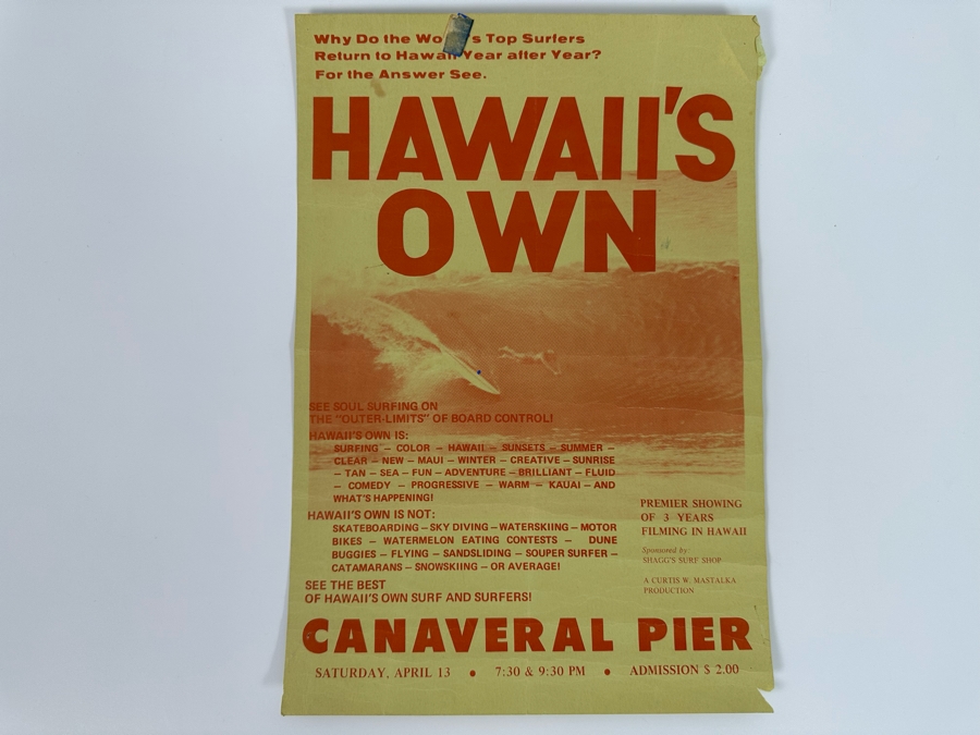 Vintage Surf Movie Poster Hawaii's Own 9.5 X 14 [Photo 3]