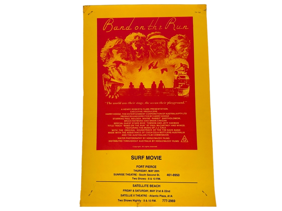 Vintage Surf Movie Poster Band On The Run 11 X 17