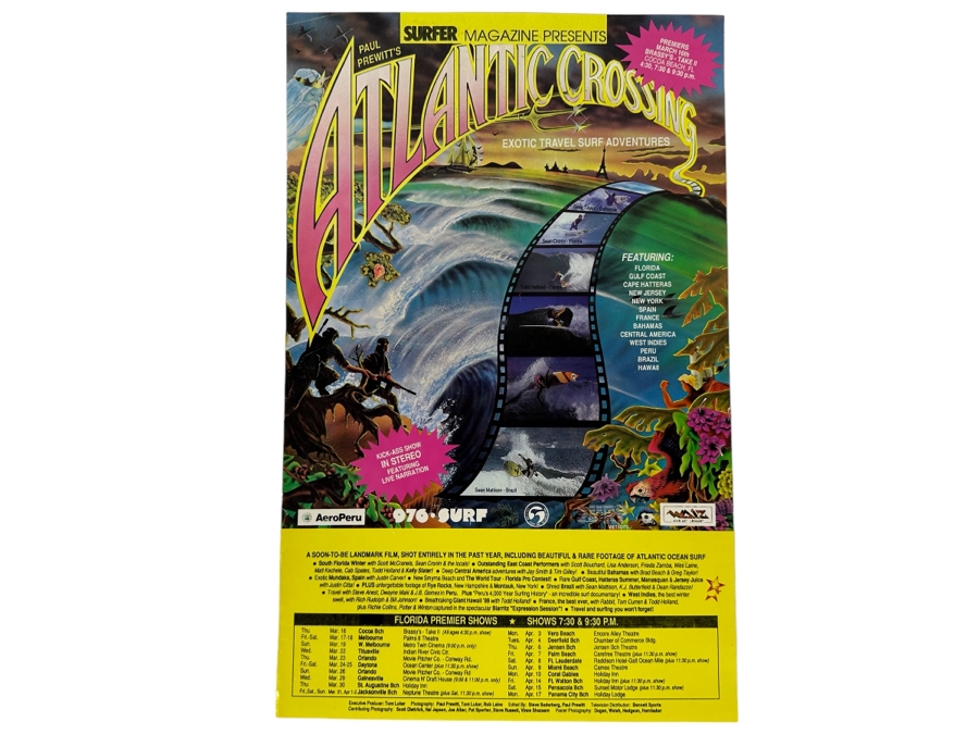 Vintage Surf Movie Poster Surfer Magazine Presents Atlantic Crossing 11 X 17