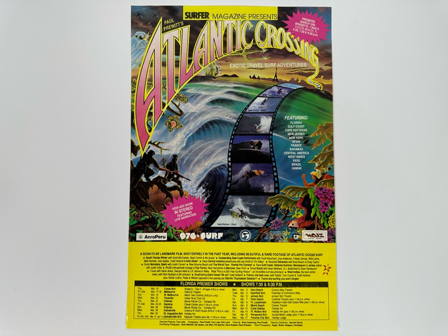 Vintage Surf Movie Poster Surfer Magazine Presents Atlantic Crossing 11 X 17 [Photo 2]