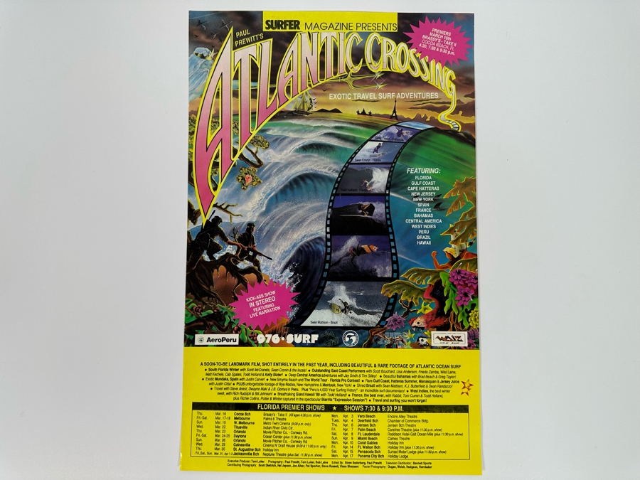 Vintage Surf Movie Poster Surfer Magazine Presents Atlantic Crossing 11 X 17 [Photo 3]