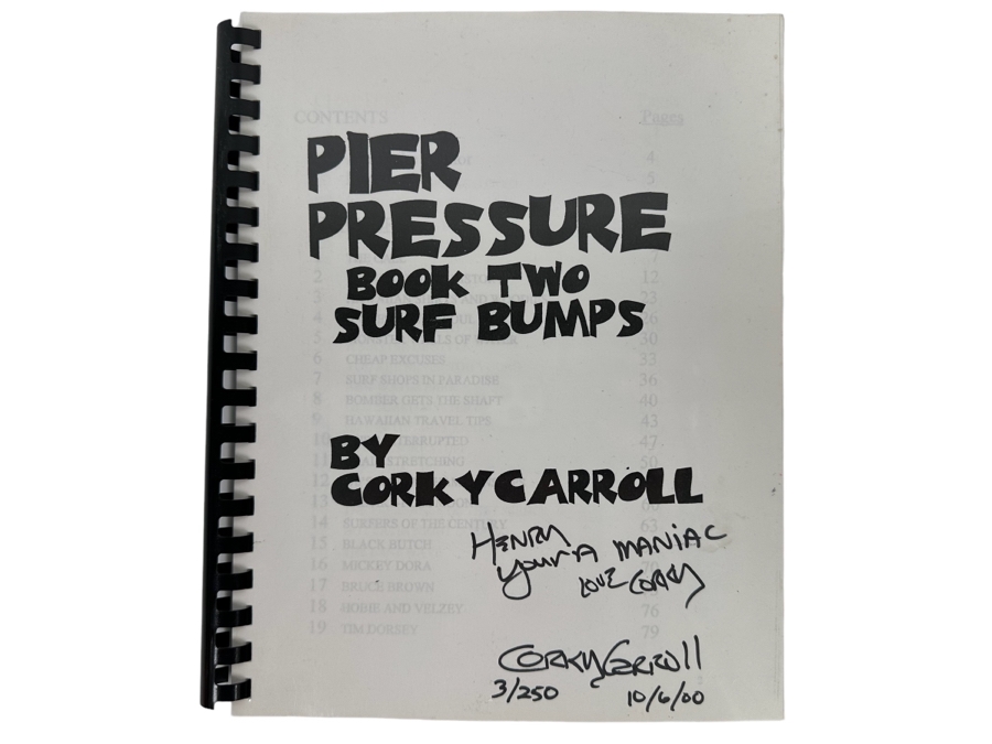 Autographed Book Pier Pressure Book Two Surf Bumps Signed By Corky Carrroll